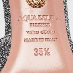Pre Owned Aquazzura Silver Lurex Fabric Powder Puff Pumps Size 35.5