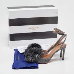 Pre Owned Aquazzura Silver Lurex Fabric Powder Puff Pumps Size 35.5