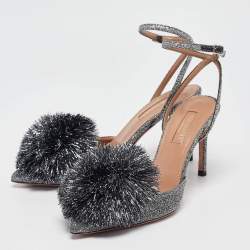 Pre Owned Aquazzura Silver Lurex Fabric Powder Puff Pumps Size 35.5