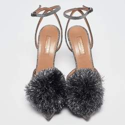 Pre Owned Aquazzura Silver Lurex Fabric Powder Puff Pumps Size 35.5