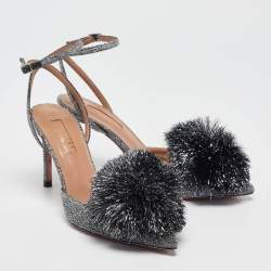 Pre Owned Aquazzura Silver Lurex Fabric Powder Puff Pumps Size 35.5