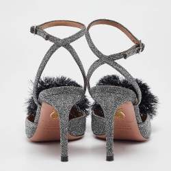 Pre Owned Aquazzura Silver Lurex Fabric Powder Puff Pumps Size 35.5