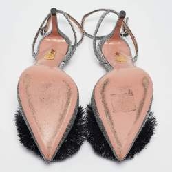 Pre Owned Aquazzura Silver Lurex Fabric Powder Puff Pumps Size 35.5