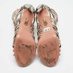 Aquazzura Beige Snakeskin Embossed Leather knockout Gladiator Sandals Size 36.5