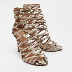 Aquazzura Beige Snakeskin Embossed Leather knockout Gladiator Sandals Size 36.5