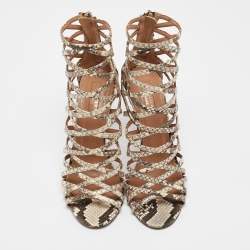 Aquazzura Beige Snakeskin Embossed Leather knockout Gladiator Sandals Size 36.5