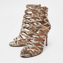 Aquazzura Beige Snakeskin Embossed Leather knockout Gladiator Sandals Size 36.5