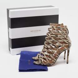 Aquazzura Beige Snakeskin Embossed Leather knockout Gladiator Sandals Size 36.5