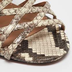 Aquazzura Beige Snakeskin Embossed Leather knockout Gladiator Sandals Size 36.5