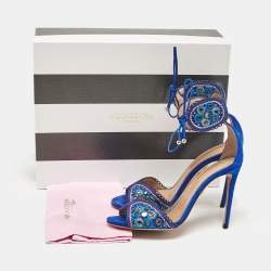 Pre Owned Aquazzura Blue Suede Ankle Strap Sandals Size 36