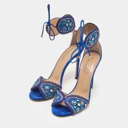 Pre Owned Aquazzura Blue Suede Ankle Strap Sandals Size 36
