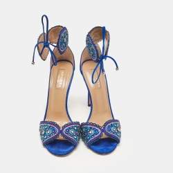 Pre Owned Aquazzura Blue Suede Ankle Strap Sandals Size 36