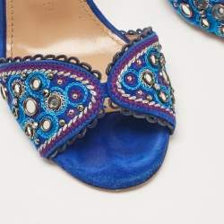 Pre Owned Aquazzura Blue Suede Ankle Strap Sandals Size 36