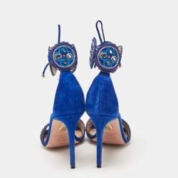 Pre Owned Aquazzura Blue Suede Ankle Strap Sandals Size 36
