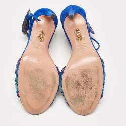 Pre Owned Aquazzura Blue Suede Ankle Strap Sandals Size 36