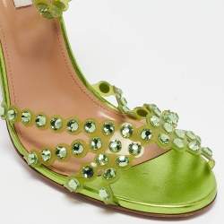 Pre Owned Aquazzura Green PVC Crystal Ankle Strap Sandals Size 41