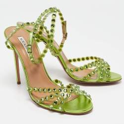 Pre Owned Aquazzura Green PVC Crystal Ankle Strap Sandals Size 41