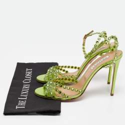 Pre Owned Aquazzura Green PVC Crystal Ankle Strap Sandals Size 41