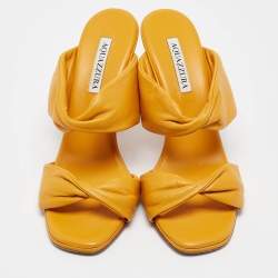 Aquazzura Yellow Leather Twist Slide Sandals Size 40