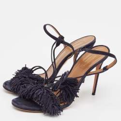 Pre Owned Aquazzura Navy Blue Suede Wild Thing Ankle Strap Sandals Size 39.5