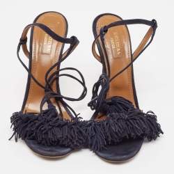 Pre Owned Aquazzura Navy Blue Suede Wild Thing Ankle Strap Sandals Size 39.5