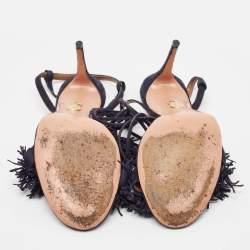 Pre Owned Aquazzura Navy Blue Suede Wild Thing Ankle Strap Sandals Size 39.5