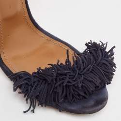 Pre Owned Aquazzura Navy Blue Suede Wild Thing Ankle Strap Sandals Size 39.5