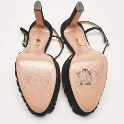 Aquazzura Black Suede T-Strap Platform Sandals Size 41