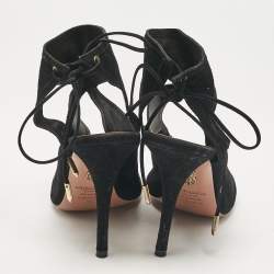 Pre Owned Aquazzura Black Suede Sexy Thing Ankle Strap Sandals Size 39