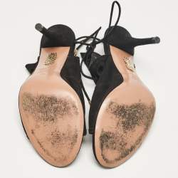 Pre Owned Aquazzura Black Suede Sexy Thing Ankle Strap Sandals Size 39