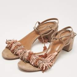 Pre Owned Aquazzura Beige Suede Ankle Strap Sandals Size 41