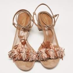 Pre Owned Aquazzura Beige Suede Ankle Strap Sandals Size 41