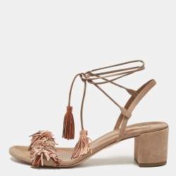 Pre Owned Aquazzura Beige Suede Ankle Strap Sandals Size 41