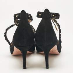 Aquazzura Black Suede Ankle Strap Pumps Size 37.5