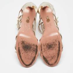 Pre Owned Aquazzura Gold Leather Star Studded Strappy Sandals Size 42