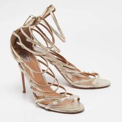 Pre Owned Aquazzura Gold Leather Star Studded Strappy Sandals Size 42