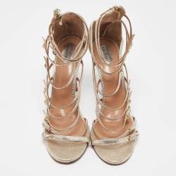 Pre Owned Aquazzura Gold Leather Star Studded Strappy Sandals Size 42