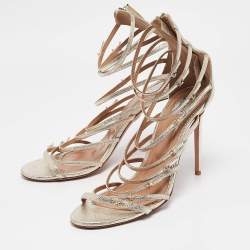 Pre Owned Aquazzura Gold Leather Star Studded Strappy Sandals Size 42