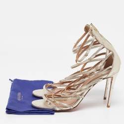 Pre Owned Aquazzura Gold Leather Star Studded Strappy Sandals Size 42