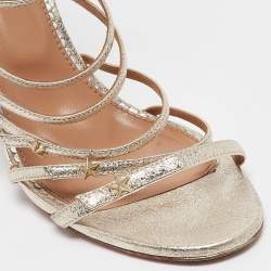 Pre Owned Aquazzura Gold Leather Star Studded Strappy Sandals Size 42