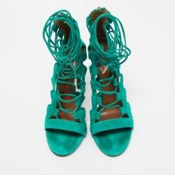 Aquazzura Green Suede Amazon Gladiator Sandals Size 40