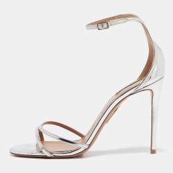 Pre Owned Aquazzura Silver Leather Ankle Strap Sandals Size 40.5