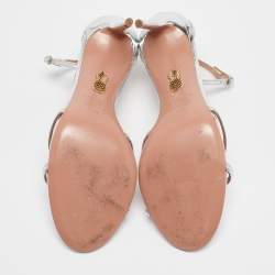 Pre Owned Aquazzura Silver Leather Ankle Strap Sandals Size 40.5