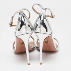 Pre Owned Aquazzura Silver Leather Ankle Strap Sandals Size 40.5