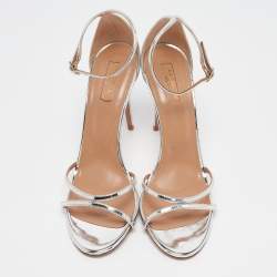 Pre Owned Aquazzura Silver Leather Ankle Strap Sandals Size 40.5