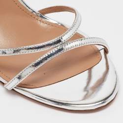 Pre Owned Aquazzura Silver Leather Ankle Strap Sandals Size 40.5