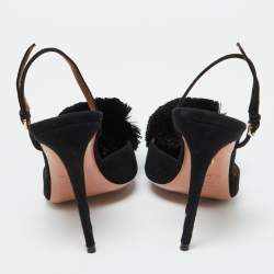 Aquazzura Black Suede Powder Puff Pointed Toe Slingback Sandals Size 40