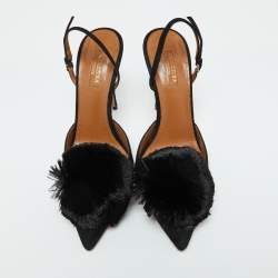 Aquazzura Black Suede Powder Puff Pointed Toe Slingback Sandals Size 40