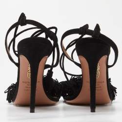 Pre Owned Aquazzura Black Leather Wild Thing Ankle Strap Sandals Size 40.5