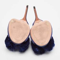 Pre Owned Aquazzura Navy Blue Suede Lotus Blossom Peep Toe Mules Size 38